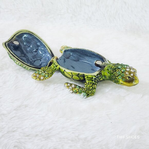 H&D Crystal Green Sea Turtle Jewelry Coin Trinket Box Magnetic - Picture 8 of 11
